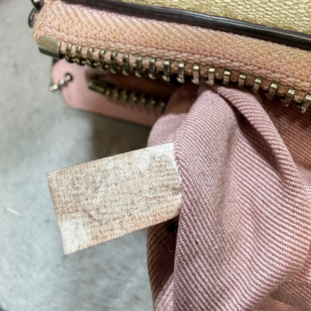 Coach Nolita 19 Wristlet Womens Small Pink Khaki Monogram Good Signature Canvas